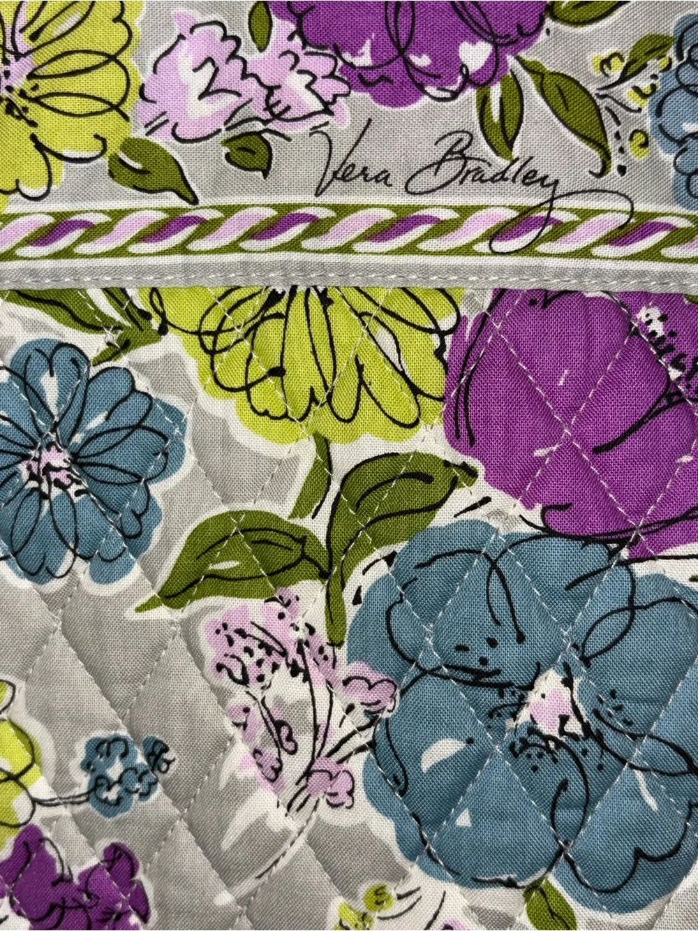 Vera Bradley  Quilted Tote Bag in Tan  with Purple, Green & Blue Flowers